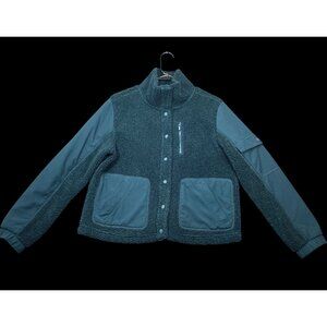 FLX Womens Teal Sherpa Jacket With Snap Closures & Pockets Size Medium